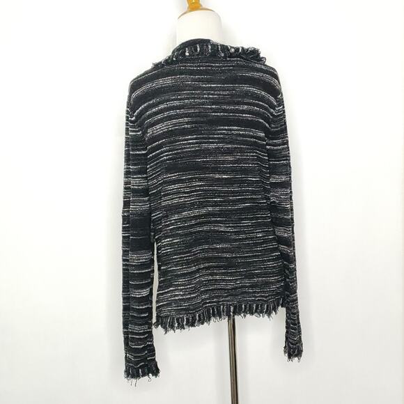 Nordstrom Studio 121 Fringe Trim Cardigan Black Clasp Close Medium - Picture 3 of 10